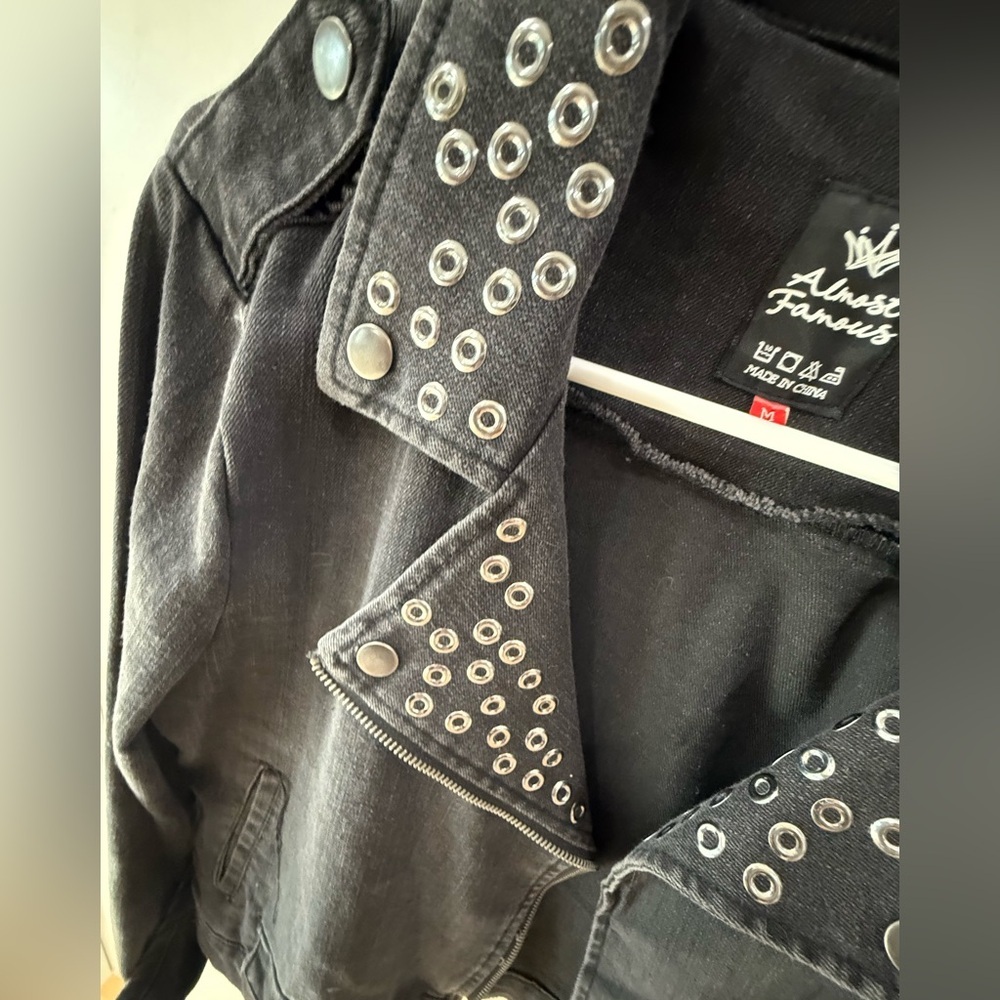 Almost Famous Black Studded Jean Jacket — Size M — NWT - Picture 3 of 13